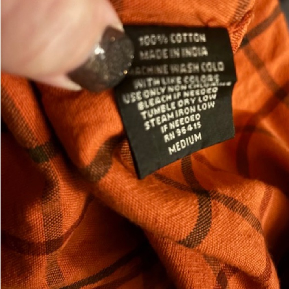 NWOT Artistry In Motion Clay Oxford Button-down Plaid Long Sleeve Shirt Orange M - Picture 8 of 8